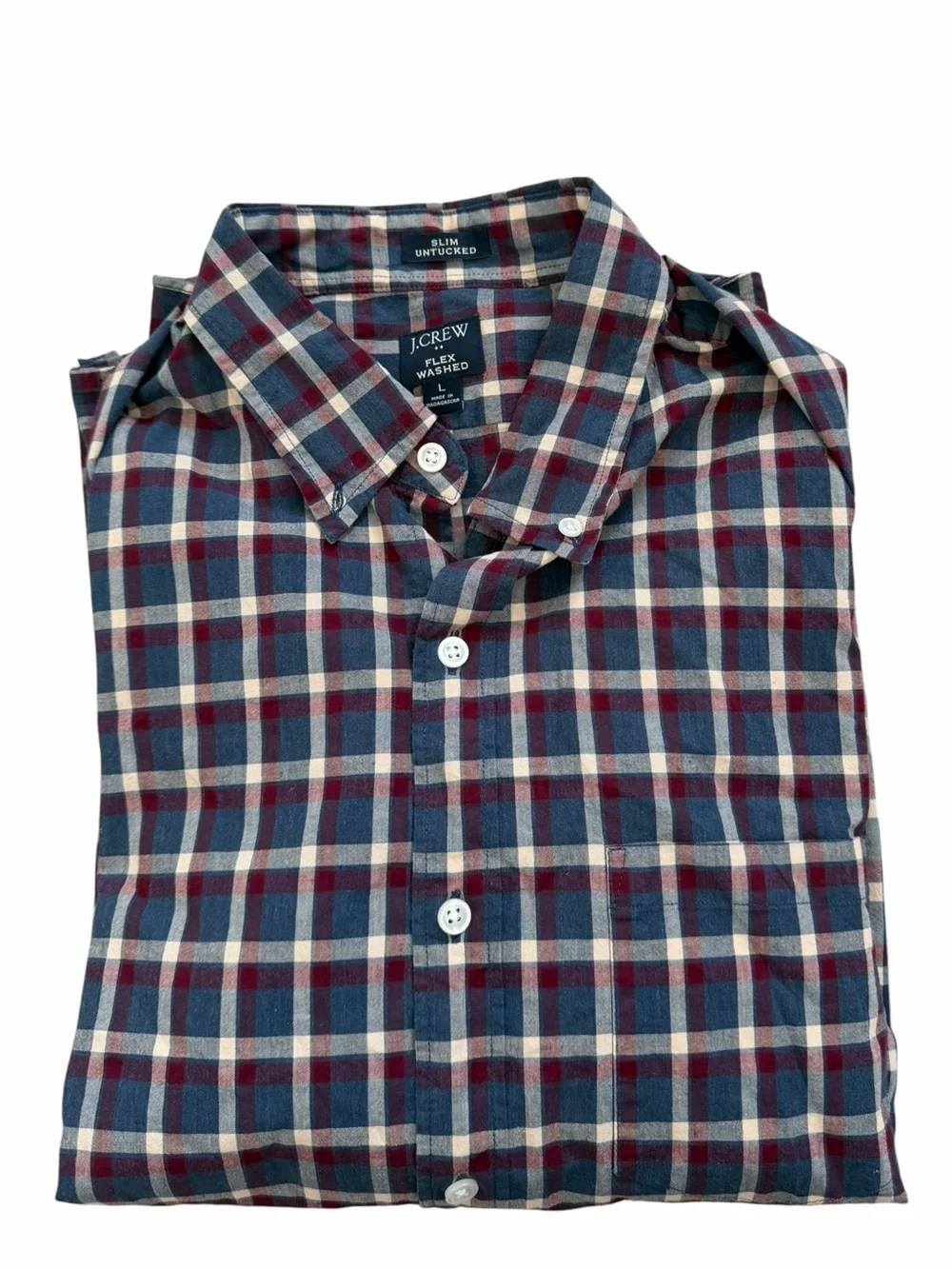 J.Crew Flex Washed Slim Untucked Plaid Long Sleeve Button Down Shirt Large